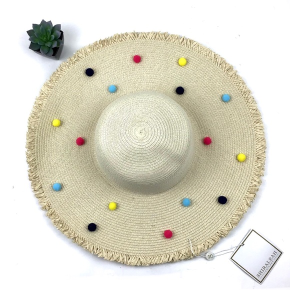 Anthropologie Accessories - Anthropologie Shiraleah Florence Pom Pom fringe straw sun hat